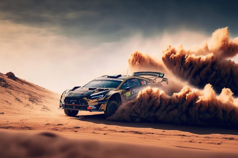 samochód rajdowy na pustyni