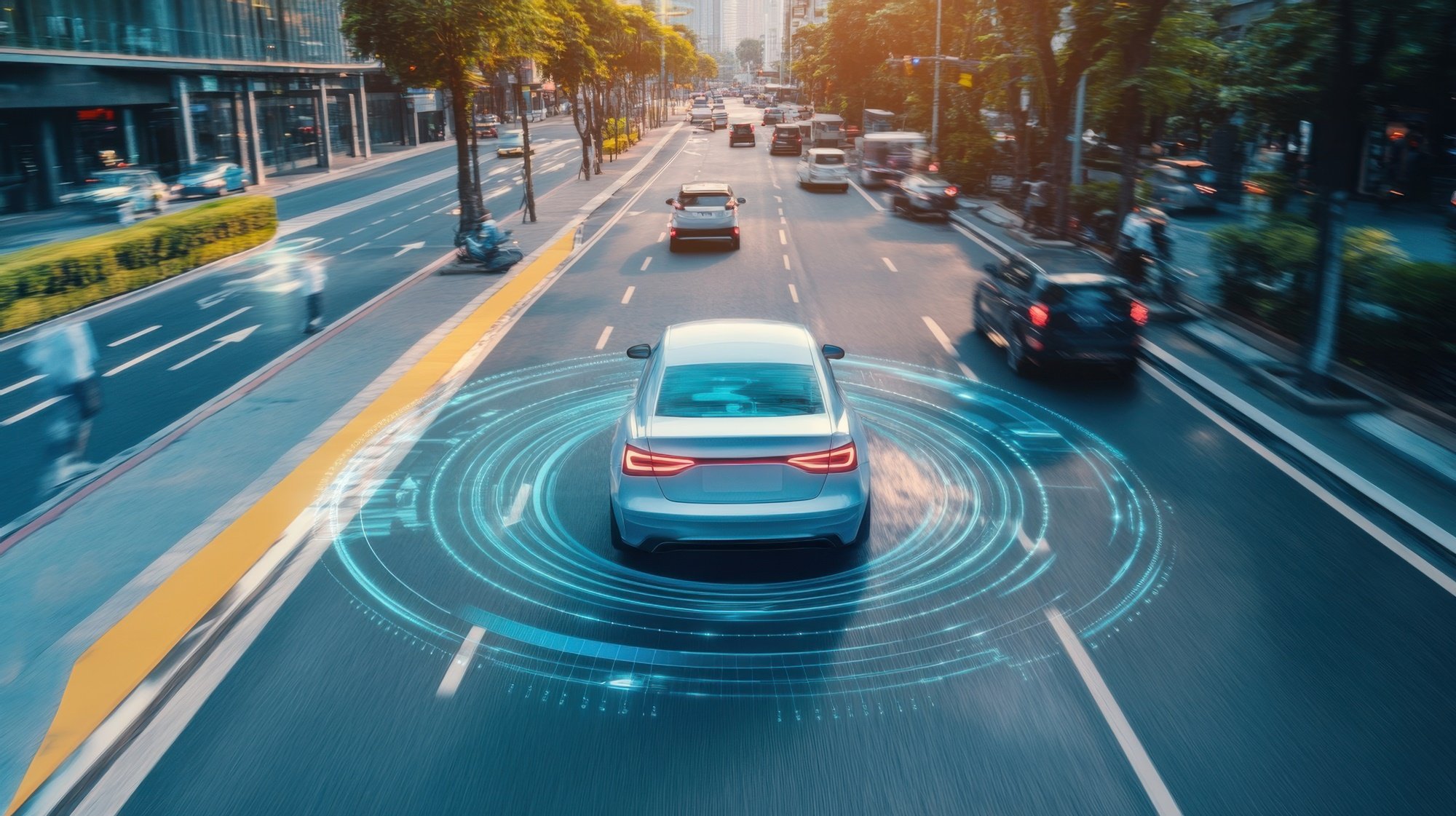 Autonomiczne auto jadące po ulicy