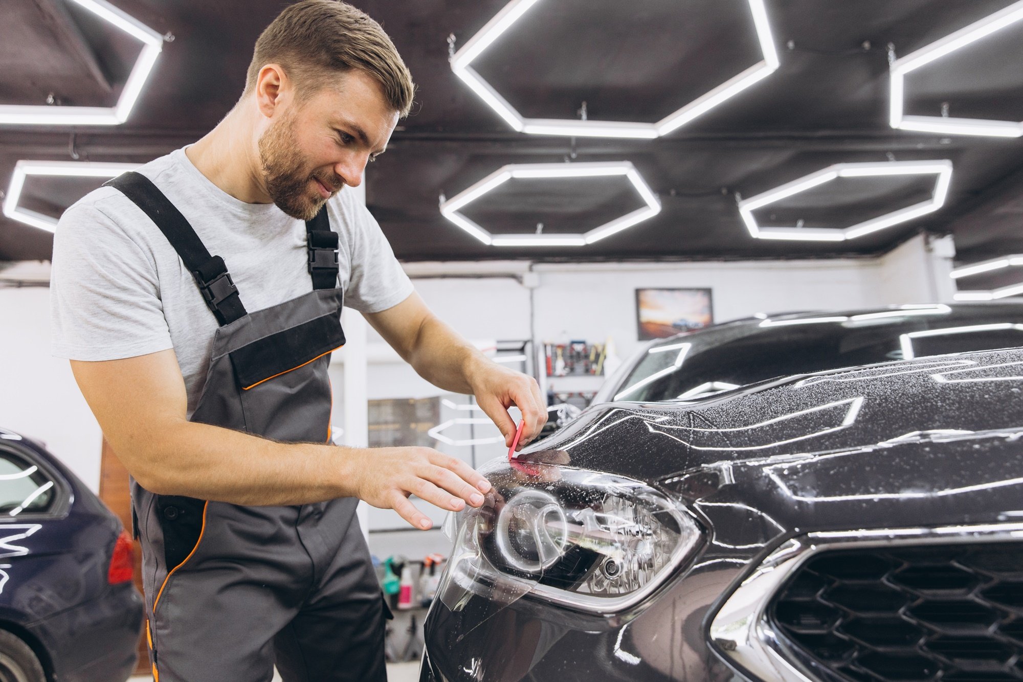 Mężczyzna oklejający auto